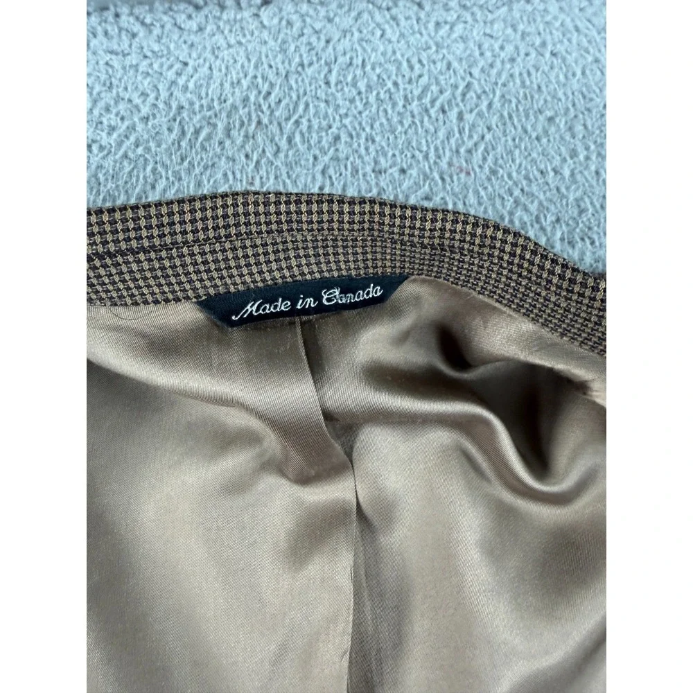 VTG Kilgour French Stanbury Blazer Mens Brown Wool Houndstooth Union Made Canada